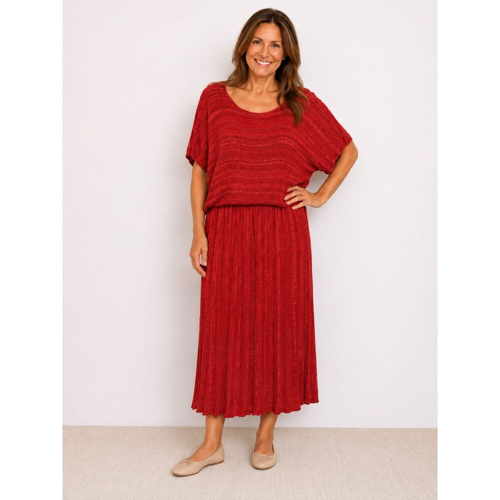 Lauretta Davidson Handwoven Sweater Skirt Set Lagenlook Artisan Red One Size